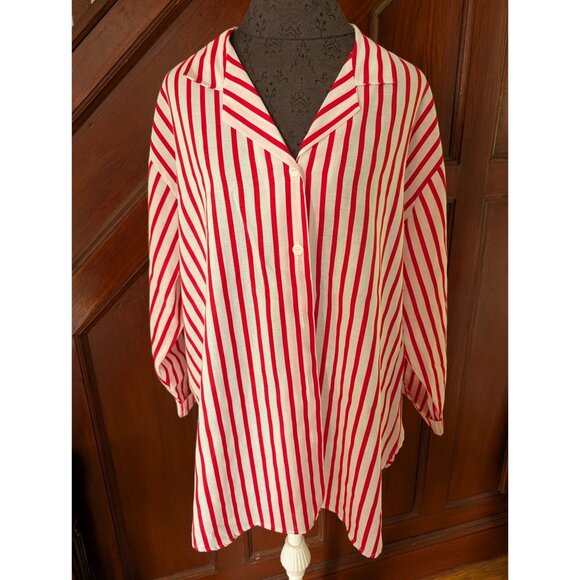 Blair Red & White Striped Button-Up Blouse Long Sleeve Lightweight Size 2XL - Picture 1 of 7